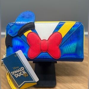 NEW Disney Donald Duck 90th Anniversary Loungefly Wallet Metallic Blue Zip